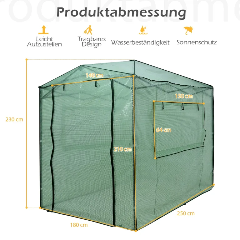 RELAX4LIFE Gewächshaus, Foliengewächshaus Winterfest mit 2 Aufrollbaren Fenstern & 2 Aufrolltüren, Überwinterungszelt für Pflanzen, Pflanzenhaus für Blumen Gemüse Obst, 250 × 180 × 210-230cm – Bild 7