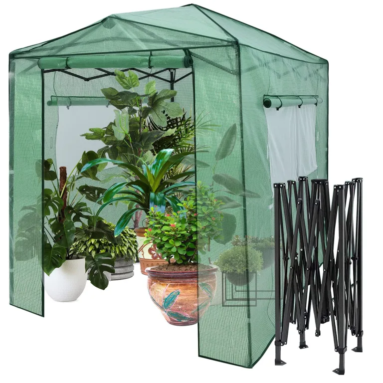 RELAX4LIFE Gewächshaus, Foliengewächshaus Winterfest mit 2 Aufrollbaren Fenstern & 2 Aufrolltüren, Überwinterungszelt für Pflanzen, Pflanzenhaus für Blumen Gemüse Obst, 250 × 180 × 210-230cm – Bild 1