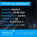 thyssenkrupp Z-Profil Aluminium 40 x 40 x 40 x 3 mm in 2450 mm Länge | Alu Profil | AlMgSi0,5 | EN AW-6060 - Thumbnail 2