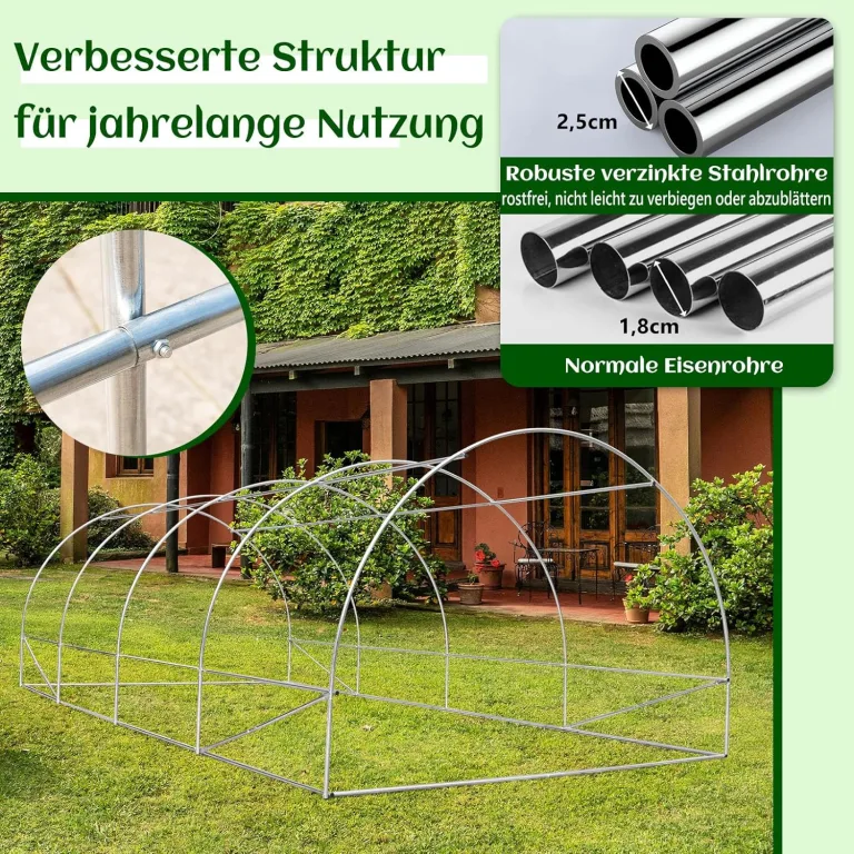 GOPLUS 6x3x2m Gewächshaus mit Metallrahmen, 18m² Gartengewächshäuser mit 8 Fenstern & 2 Türen, Foliengewächshaus für Bauernhof, Hinterhof & Garten (6x3x2m) – Bild 3