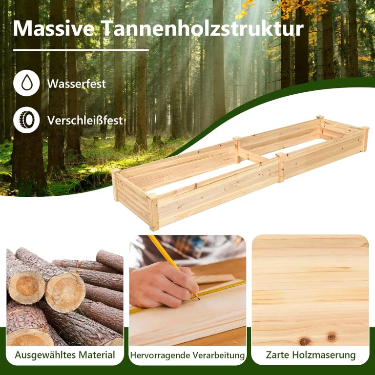 GOPLUS Hochbeet aus Tannenholz, Gartenbeet mit 2 Pflanzkästen & Trennwänden, Blumenkasten mit offenem Boden, Pflanzbeet Pflanzkasten Pflanzkübel für Blumen, Gemüse & Obst, 240 x 60 x 25 cm – Bild 4