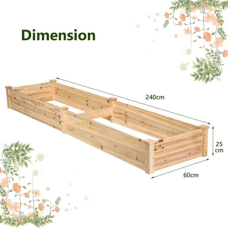 GOPLUS Hochbeet aus Tannenholz, Gartenbeet mit 2 Pflanzkästen & Trennwänden, Blumenkasten mit offenem Boden, Pflanzbeet Pflanzkasten Pflanzkübel für Blumen, Gemüse & Obst, 240 x 60 x 25 cm – Bild 7