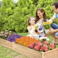 GOPLUS Hochbeet aus Tannenholz, Gartenbeet mit 2 Pflanzkästen & Trennwänden, Blumenkasten mit offenem Boden, Pflanzbeet Pflanzkasten Pflanzkübel für Blumen, Gemüse & Obst, 240 x 60 x 25 cm - Thumbnail 8