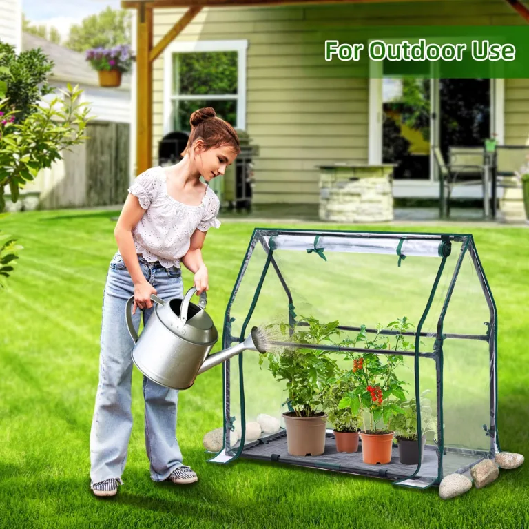 Ohuhu Mini Gewächshaus Zimmergewächshaus PVC Foliengewächshaus mit wasserdichte Matte, Tomatenhaus Folie Gewächshaus Klein für Sämling Pflanze die Indoor Kräutergarten 91.5x45.5x84 cm – Bild 2