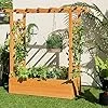 HOMASIS Blumenkasten mit 2 Rankgitter & Dachregal, Hochbeet mit Spalier, Holz Pflanzkasten für Kletterpflanz, Pflanzkübel Pflanzgefäß Rankhilfe für Garten Balkon Terrasse (110x44x113,5cm, Orange) – Bild 2