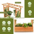 HOMASIS Blumenkasten mit 2 Rankgitter & Dachregal, Hochbeet mit Spalier, Holz Pflanzkasten für Kletterpflanz, Pflanzkübel Pflanzgefäß Rankhilfe für Garten Balkon Terrasse (110x44x113,5cm, Orange) - Thumbnail 8