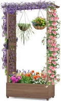 HOMASIS Blumenkasten mit 2 Rankgitter & Dachregal, Hochbeet mit Spalier, Holz Pflanzkasten für Kletterpflanz, Pflanzkübel Pflanzgefäß Rankhilfe für Garten Balkon Terrasse (110x44x113,5cm, Orange) - Thumbnail 10