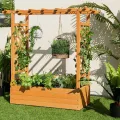 HOMASIS Blumenkasten mit 2 Rankgitter & Dachregal, Hochbeet mit Spalier, Holz Pflanzkasten für Kletterpflanz, Pflanzkübel Pflanzgefäß Rankhilfe für Garten Balkon Terrasse (110x44x113,5cm, Orange) - Thumbnail 5