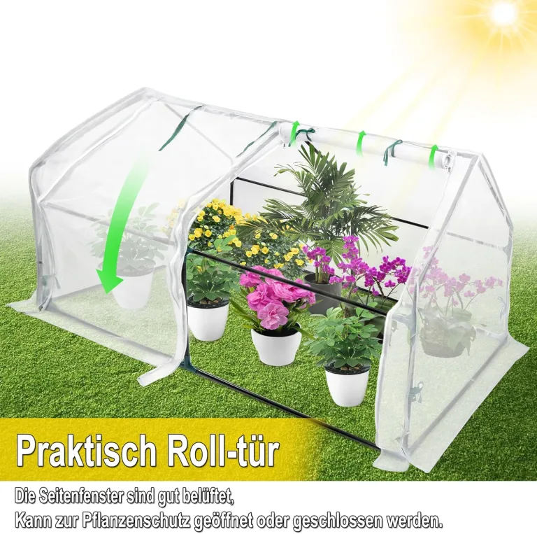 Mini Gewächshaus Tomatengewächshaus 180x90x90cm Foliengewächshaus Tomatenhaus Frühbeet Treibhaus mit Fenster & Tür Glasfaser Insektensicher Atmungsaktiv (Weiß - Insektenschutzabdeckung) – Bild 5