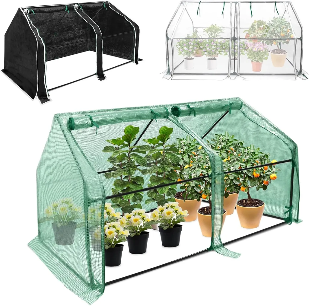 Aufun Mini-Gewächshaus Pflanzenwärmehaus Treibhaus Tomatenhaus mit Aufrollbare Tür, Tomatengewächshaus Foliengewächshaus für Außen und Innen, Hinterhof, 180 ×90×90 cm, Grün