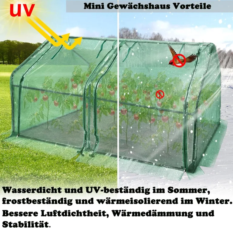 Aufun Mini-Gewächshaus Pflanzenwärmehaus Treibhaus Tomatenhaus mit Aufrollbare Tür, Tomatengewächshaus Foliengewächshaus für Außen und Innen, Hinterhof, 180 ×90×90 cm, Grün – Bild 3