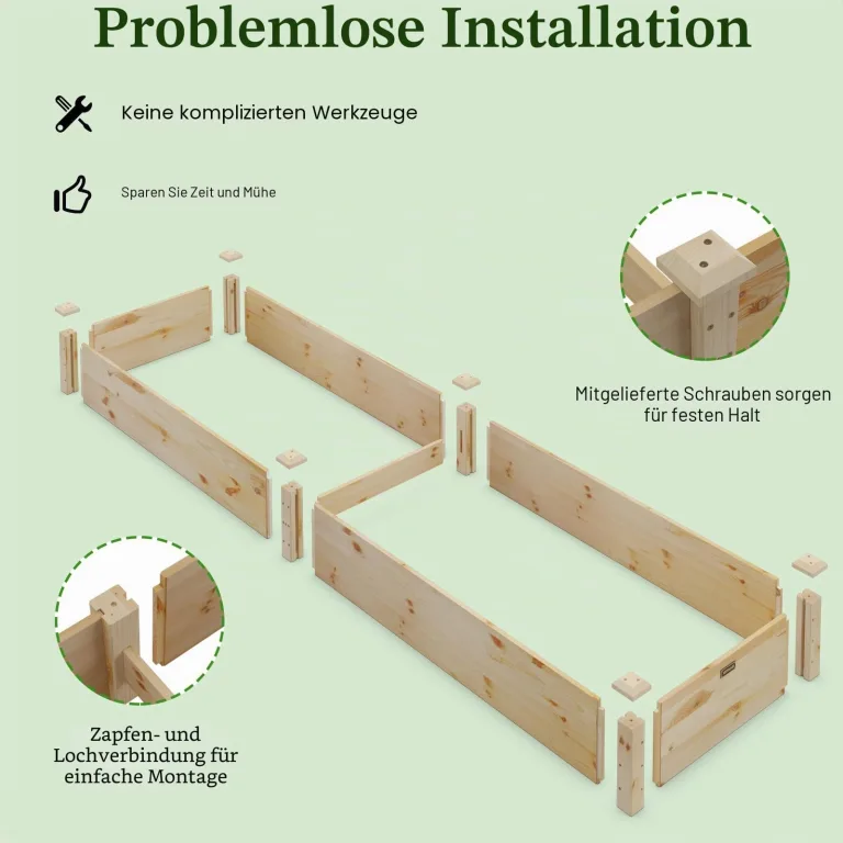 HOMASIS Hochbeet aus Holz, Pflanzkasten aus Tannenholz, Blumenkasten mit offnen Boden, Gartenbeet für Kräuter, Gemüse, Pflanzen, Pflanzenbeet für Garten, Balkon, Terrasse, 240 x 60 x 25 cm, Natur – Bild 3