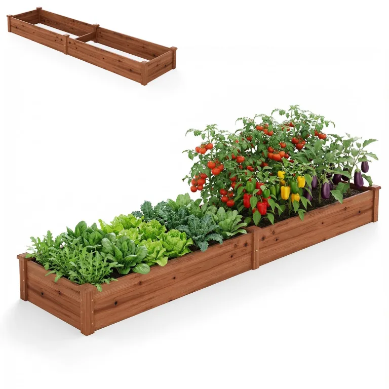 HOMASIS Hochbeet aus Holz, Pflanzkasten aus Tannenholz, Blumenkasten mit offnen Boden, Gartenbeet für Kräuter, Gemüse, Pflanzen, Pflanzenbeet für Garten, Balkon, Terrasse, 240 x 60 x 25 cm, Natur – Bild 8