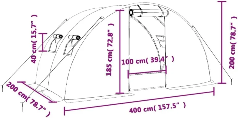 vidaXL Gewächshaus, Foliengewächshaus mit Stahlrahmen, Tomatengewächshaus mit Reißverschlusstür Fenstern, Treibhaus Folientunnel Frühbeet, Grün 8m² 4x2x2m – Bild 3
