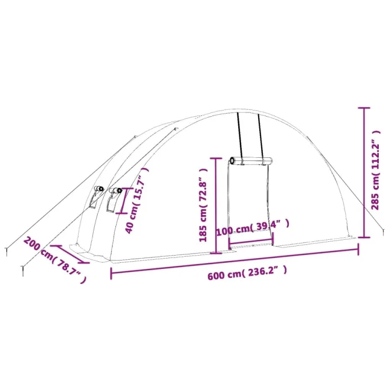 vidaXL Gewächshaus, Foliengewächshaus mit Stahlrahmen, Tomatengewächshaus mit Reißverschlusstür Fenstern, Treibhaus Folientunnel Frühbeet, Weiß 12m² 6x2x2,85m – Bild 3