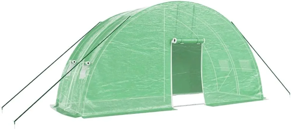 vidaXL Gewächshaus, Foliengewächshaus mit Stahlrahmen, Tomatengewächshaus mit Reißverschlusstür Fenstern, Treibhaus Folientunnel Frühbeet, Grün 12m² 6x2x2,85m