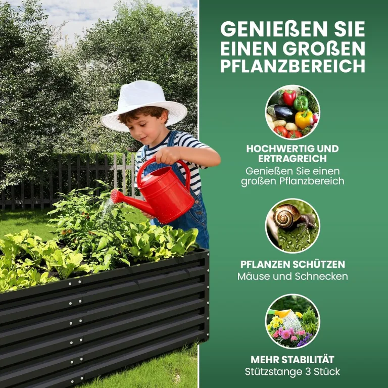 UDPATIO Hochbeet aus Metall,180x60x90 cm, Zink-Aluminium Freistehendes Hochbeete für Garten und Balkon, 970 L Pflanzkasten für Garten, zum Anbau von Gemüse, Blumen und Obst, Grauschwarz – Bild 4