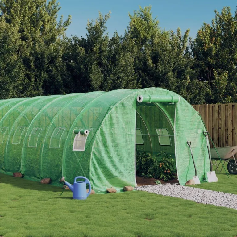 vidaXL Gewächshaus, Foliengewächshaus mit Stahlrahmen, Tomatengewächshaus mit Reißverschlusstür Fenstern, Treibhaus Folientunnel Frühbeet, Grün 24m² 8x3x2m – Bild 2
