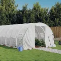 vidaXL Gewächshaus, Foliengewächshaus mit Stahlrahmen, Tomatengewächshaus mit Reißverschlusstür Fenstern, Treibhaus Folientunnel Frühbeet, Weiß 24m² 8x3x2m - Thumbnail 2