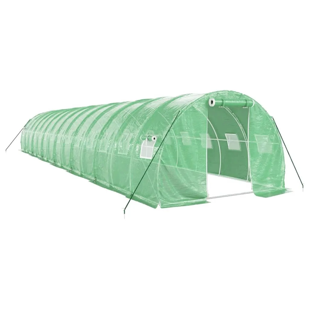 vidaXL Gewächshaus, Foliengewächshaus mit Stahlrahmen, Tomatengewächshaus mit Reißverschlusstür Fenstern, Treibhaus Folientunnel Frühbeet, Grün 42m² 14x3x2m - Bild 1