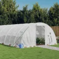 vidaXL Gewächshaus, Foliengewächshaus mit Stahlrahmen, Tomatengewächshaus mit Reißverschlusstür Fenstern, Treibhaus Folientunnel Frühbeet, Weiß 40m² 10x4x2m - Thumbnail 2