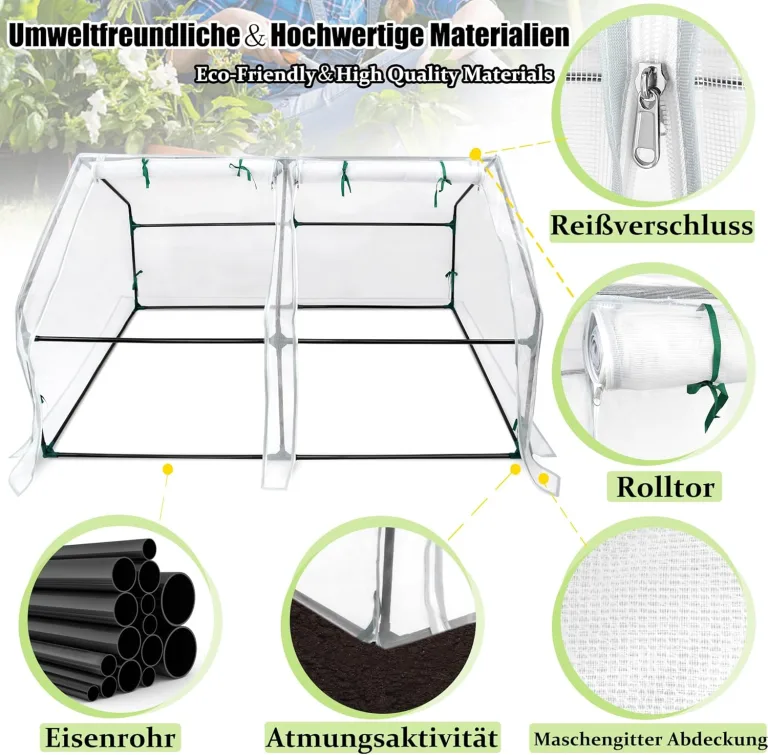 Netzgewebe Gewächshaus, Foliengewächshaus Tomatenhaus Frühbeet, Niedrig, Spitzdach, Insektenabweisend und Atmungsaktiv, Pflanzenhaus für den Tomaten Gemüse 180 x 90 x 90 cm, Weiß – Bild 3