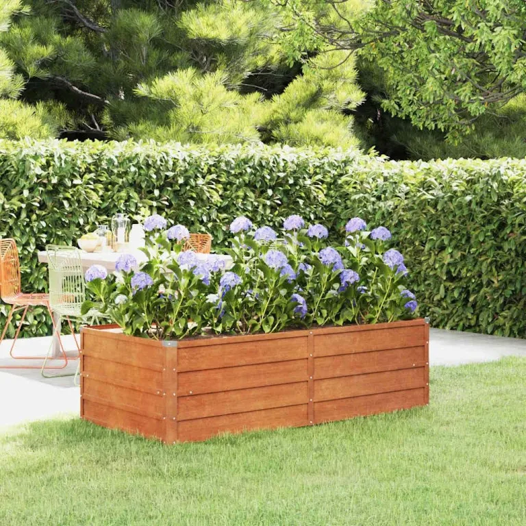 vidaXL Hochbeet, Hochbeet für Garten Balkon Terrasse, Kräuterhochbeet zum Selber Bauen, Gemüsebeet Pflanzkübel aus Metall, Grau Cortenstahl – Bild 2