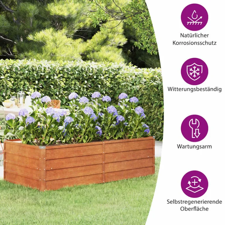 vidaXL Hochbeet, Hochbeet für Garten Balkon Terrasse, Kräuterhochbeet zum Selber Bauen, Gemüsebeet Pflanzkübel aus Metall, Grau Cortenstahl – Bild 4