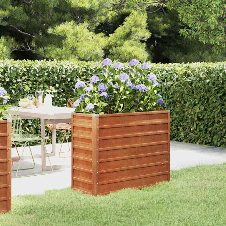 vidaXL Hochbeet, Hochbeet für Garten Balkon Terrasse, Kräuterhochbeet zum Selber Bauen, Gemüsebeet Pflanzkübel aus Metall, Grau Cortenstahl – Bild 2