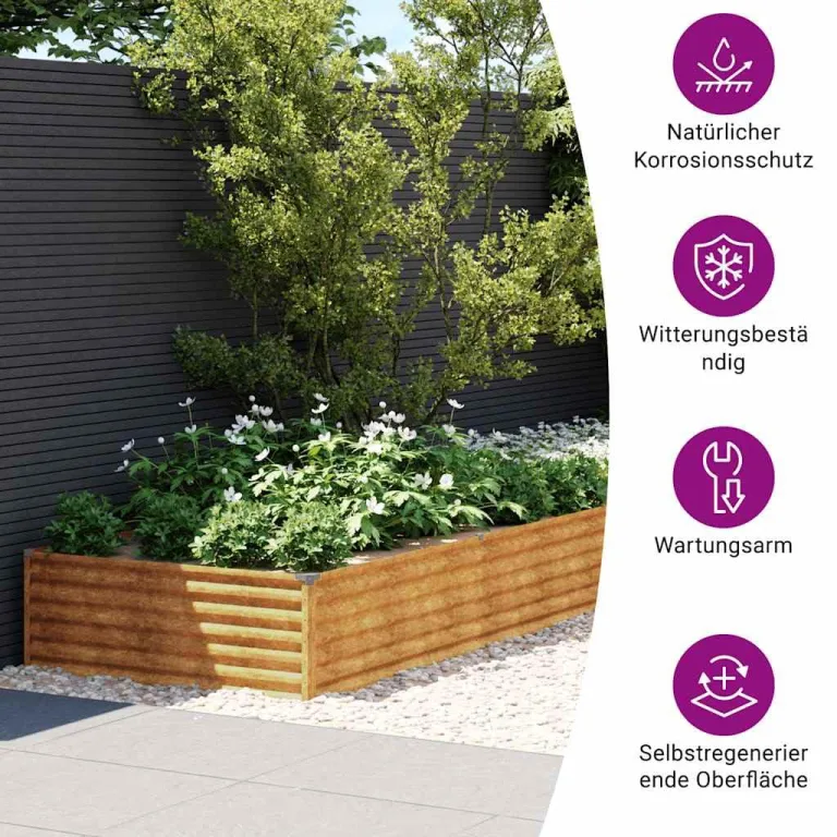 vidaXL Hochbeet, Wetterfest Pflanzkasten mit viel Platz, Pflanzkübel Blumenkasten für Balkon Garten, Blumenkübel Gemüsebeet, 960x100x36 cm Cortenstahl – Bild 4