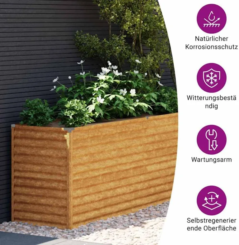 vidaXL Hochbeet, Wetterfest Pflanzkasten mit viel Platz, Pflanzkübel Blumenkasten für Balkon Garten, Blumenkübel Gemüsebeet, 578x50x69 cm Cortenstahl – Bild 5