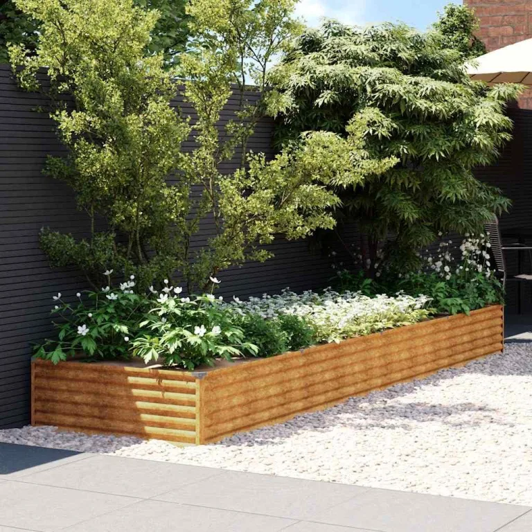 vidaXL Hochbeet, Wetterfest Pflanzkasten mit viel Platz, Pflanzkübel Blumenkasten für Balkon Garten, Blumenkübel Gemüsebeet, 387x100x36 cm Cortenstahl – Bild 3