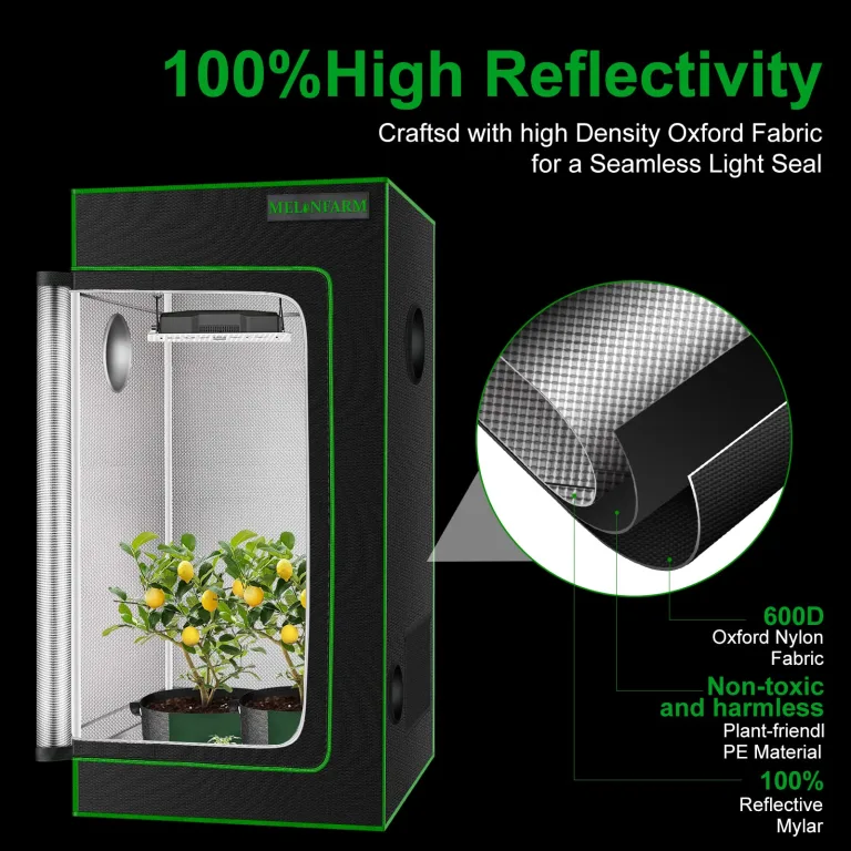 Grow-Zelt, hochreflektierendes 600D-Diamant-Mylar-Gewebe mit Beobachtungsfenster und Bodenschale für hydroponischen Indoor-Pflanzenanbau, 61 x 61 x 81,3 cm – Bild 3