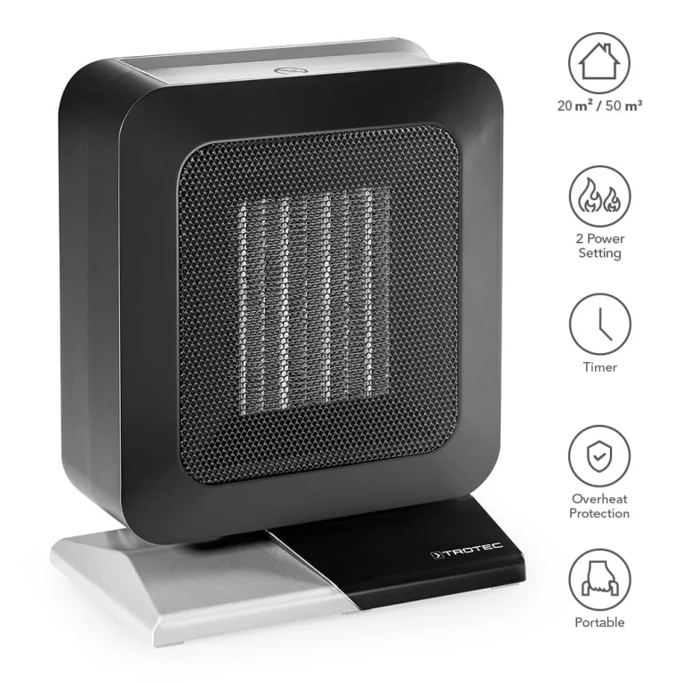 TROTEC Keramik Heizlüfter TFC 13 E – Heizleistung 700 W / 1400 W – Elektroheizung mit Thermostat, Raumgröße 20 m² bis 50 m³, schwarz – Bild 3