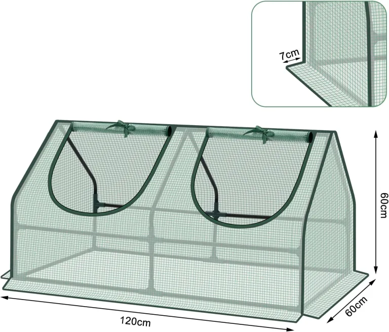 WOLTU Foliengewächshaus Frühbeet, kleines Gewächshaus Balkon, Tomatengewächshaus, mit aufrollbaren Fenstern, 4 Heringe, 140g/m2 PE, Metallrahmen, 120x60x60cm, Grün – Bild 7