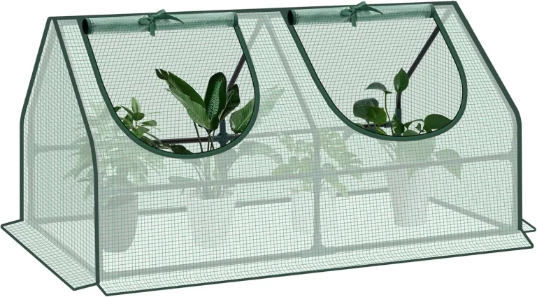 WOLTU Foliengewächshaus Frühbeet, kleines Gewächshaus Balkon, Tomatengewächshaus, mit aufrollbaren Fenstern, 4 Heringe, 140g/m2 PE, Metallrahmen, 120x60x60cm, Grün – Bild 1
