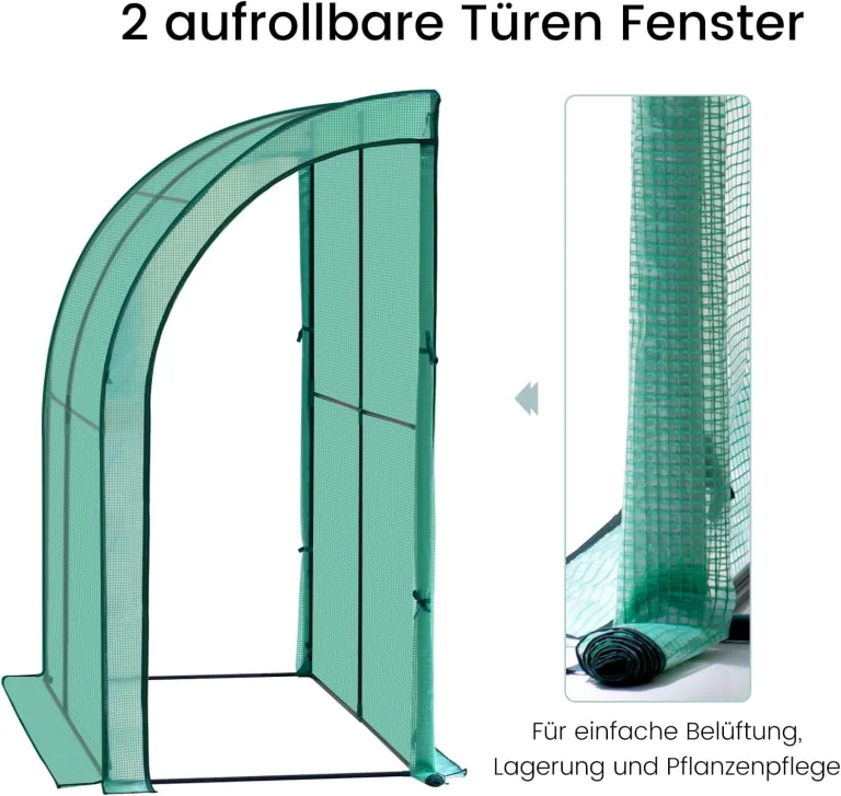 WOLTU Folien-Gewächshaus mit schräger Konstruktion, Tomatengewächshaus, reissfeste PE-Plane mit Rolltor, wandnahe Konstruktion für mehr Stabilität, 200x210x100 cm, Winterfest Grün – Bild 2