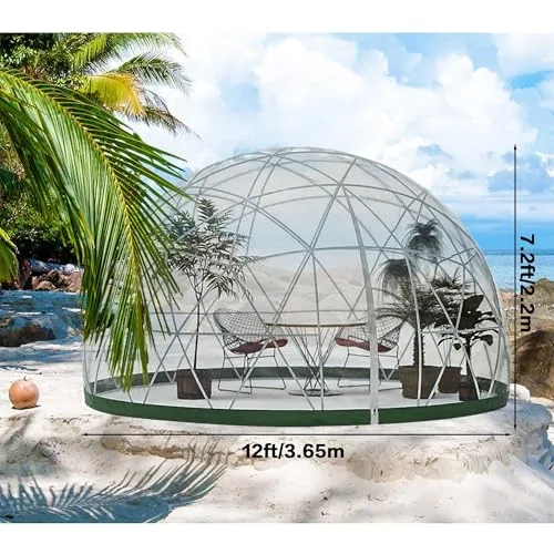 Gewächshaus Gartenkuppel Iglu, 3,6 x 2,2 m PVC-Kuppelzelte, wetterfestes Gewächshaus, Gartenblasenzelt mit 2 x 10 m Lichterketten, transparentes Gartenkuppelhaus für den Außenbereich, Partys – Bild 10