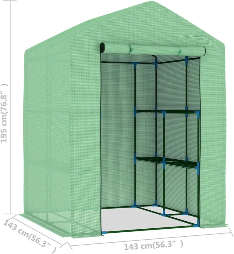 Gewächshaus mit Ablagen Foliengewächshaus Treibhaus Tomatenhaus Pflanzenhaus Anlehngewächshaus Frühbeet Patzsparend Balkon Garten Terrasse Stahl 143x143x195 cm – Bild 2