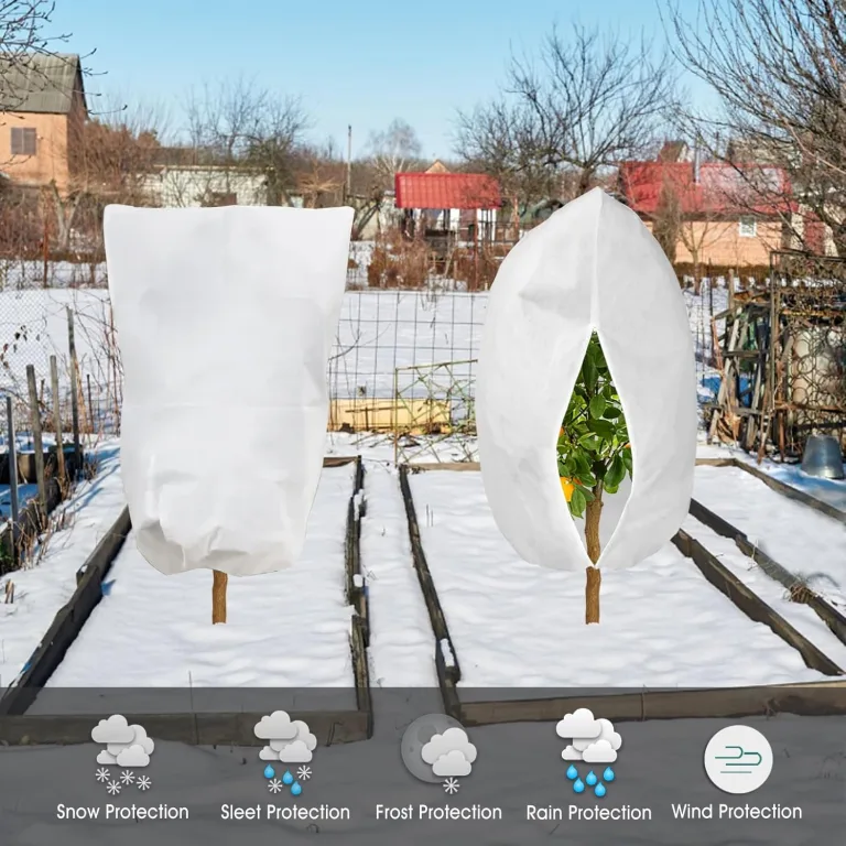 Winterschutz für Pflanzen, 120 x 178 cm Pflanzenschutz winter draußen Frostschutz Für Kübelpflanzen, mit Reißverschluss Zugband Für Palmen, Olivenbaum, Wiederverwendbar Wintervlies 2 Stück,70g/m² – Bild 3