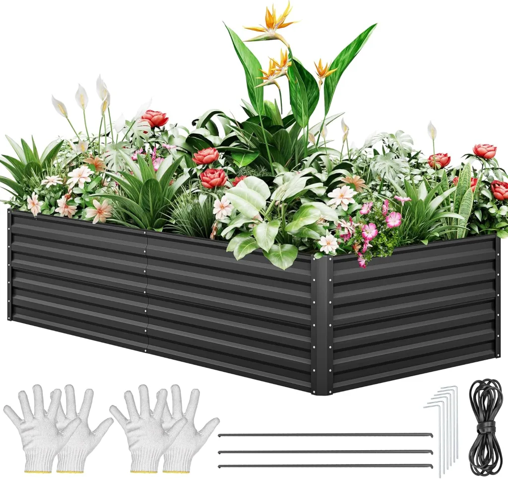 YITAHOME Outdoor Hochbeet Metall 240x120x60cm, Hochbeete-Kit aus Verdicktem Zink-Aluminium-Magnesium-Edelstahl-Metall Hochbeete für Garten mit Sicherheitsgummi für Gemüse, Blumen und Früchte (Schwarz)