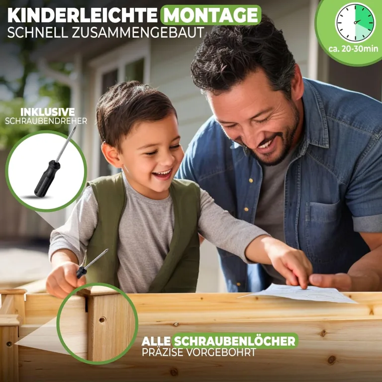 Premium Hochbeet aus Holz mit Rollen für Balkon 122x59x81,5cm perfektes Hochbeet für Kinder oder als Kräuterbeet für die Terrasse, Erdbeerbeet – Bild 5