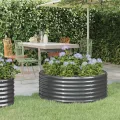 vidaXL Hochbeet, Wetterfestes Hochbeet für Garten Balkon Terrasse, Kräuterhochbeet zum Selber Bauen, Pflanzkasten aus Metall, Verzinkter Stahl Anthrazit - Thumbnail 3
