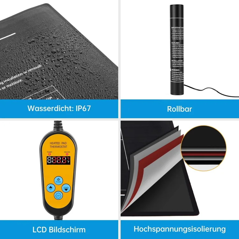 WADEO Heizmatte für Pflanzen 60 x 42 cm, Sämlinge Heizmatte Wärmematte mit Thermostat 5°C bis 45°C, Anzuchtmatte Gewächshaus Wärmematte für Setzlingskeimung, Sämling Germination, Terrarium – Bild 4
