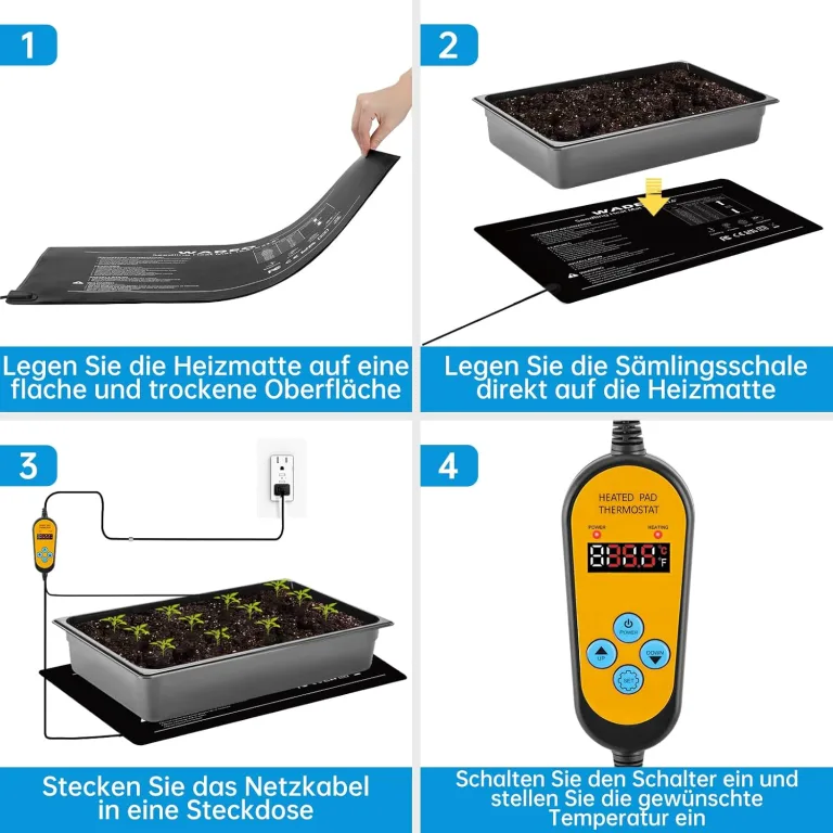 WADEO Heizmatte für Pflanzen 60 x 42 cm, Sämlinge Heizmatte Wärmematte mit Thermostat 5°C bis 45°C, Anzuchtmatte Gewächshaus Wärmematte für Setzlingskeimung, Sämling Germination, Terrarium – Bild 6