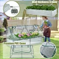 HOMASIS 2 in 1 Gewächshaus mit Hochbeet, Foliengewächshaus Winterschutz, Frühbeet aus Metall & PVC-Folie, Tomatenhaus mit 2 Fenstern, Blumenkasten für Garten Balkon (Silber+Grün, 180 × 90 × 91 cm) - Thumbnail 4