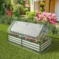 HOMASIS 2 in 1 Gewächshaus mit Hochbeet, Foliengewächshaus Winterschutz, Frühbeet aus Metall & PVC-Folie, Tomatenhaus mit 2 Fenstern, Blumenkasten für Garten Balkon (Silber+Grün, 180 × 90 × 91 cm) - Thumbnail 3