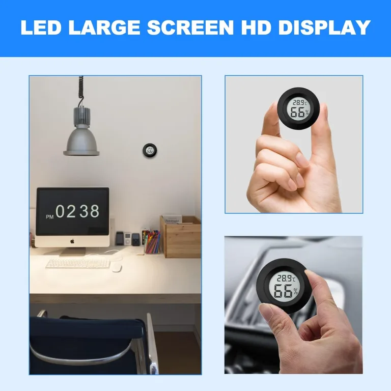 Digital Hygrometer Thermometer für Innenräume: Nizirioo 6 Pack LCD Mini Luftfeuchtigkeitsmesser, ℃/℉ Raumthermometer Mini Hygrometer für Gewächshaus Keller Babyzimmer, Schwarz Rund – Bild 3