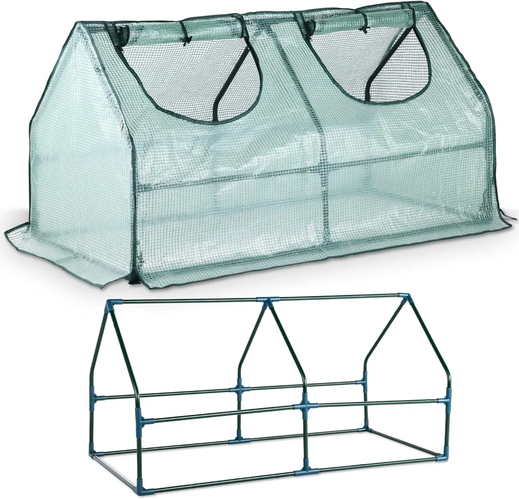 TOM Mini Foliengewächshaus Folientunnel 140g/m² extra stabil & langlebig – Gewächshaus mit 4 Erdankern – 2 Fenster – robuste Stahlrohrkonstruktion – für Tomaten, Gemüse & Co. - Gewächshaus