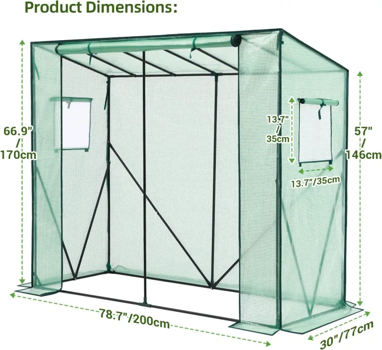 Ohuhu Gewächshaus Tomatengewächshaus Foliengewächshaus mit PE-Abdeckung und Fernster, Gewächshaus Klein Balkon Outdoor 200x77x170 cm Winterfest Tomatenhaus für Optimales Pflanzenwachstum Grün – Bild 6